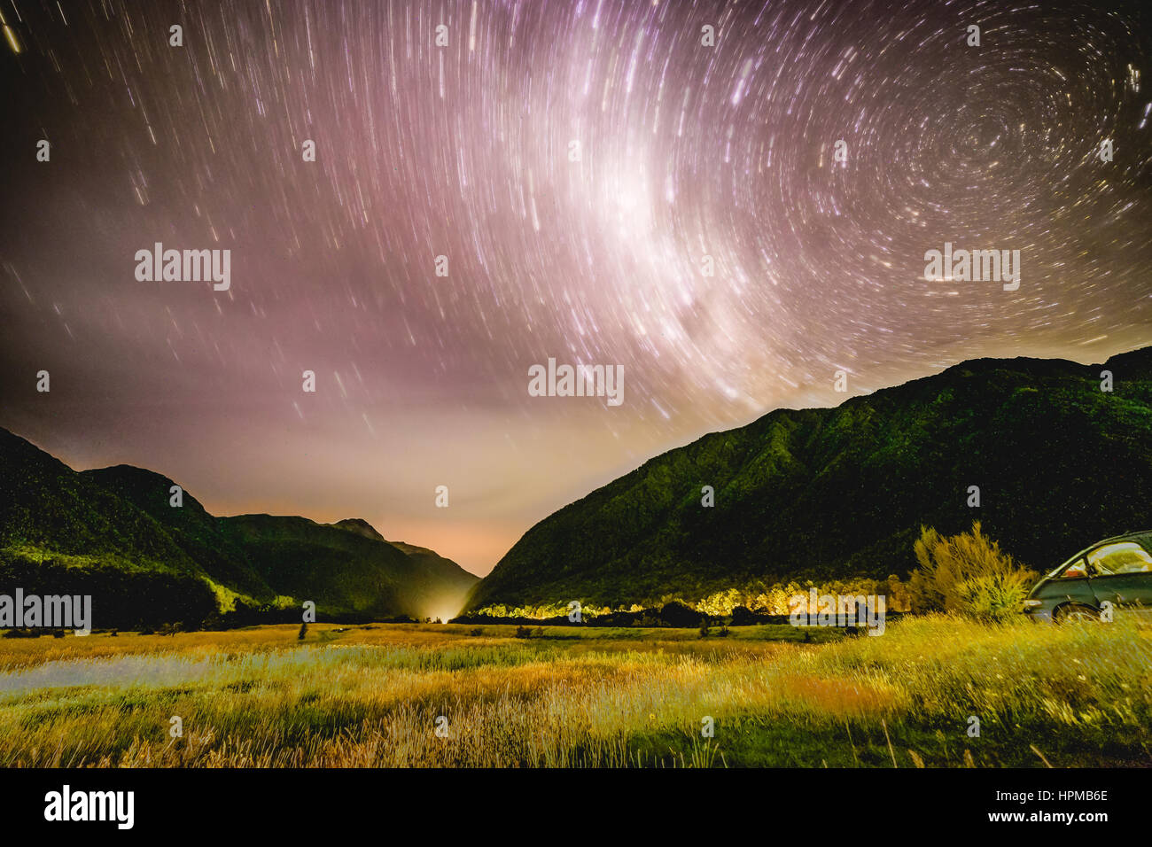Star Trail in den Bergen, nz Stockfoto