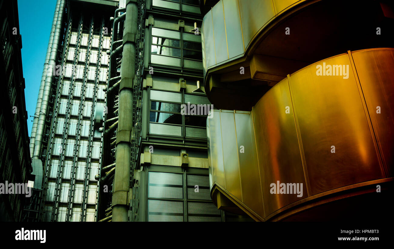 Aufnahme des Lloyds Gebäudes in London, England. Stockfoto
