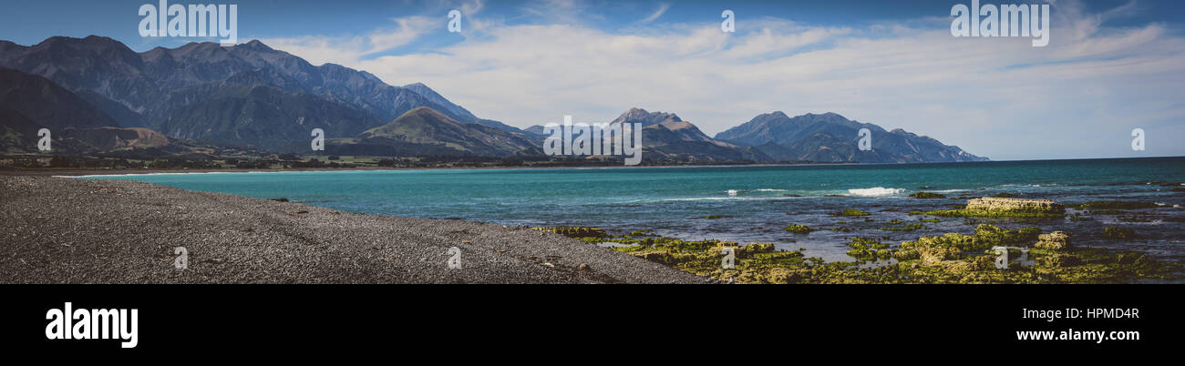 Strand von Kaikoura, Panoramablick, New zealnd Stockfoto