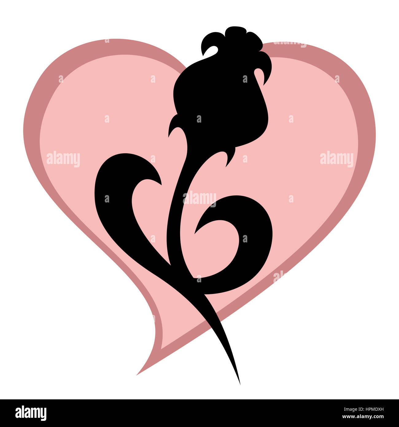 Silhouette einer Blume Rose-ähnliche Illustration (mit Herz Hintergrund) Stockfoto