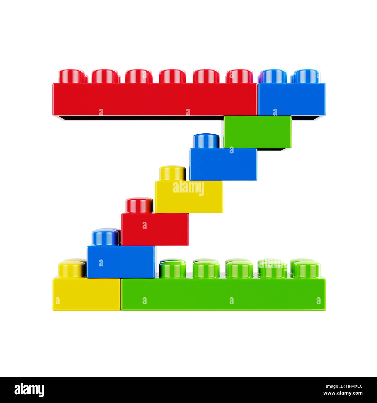 Buchstabe Z Kunststoff Alphabet Schriftzeichen gemacht von Spielzeug Bau Backstein-Blöcke. Isoliert auf weißem Hintergrund Stockfoto