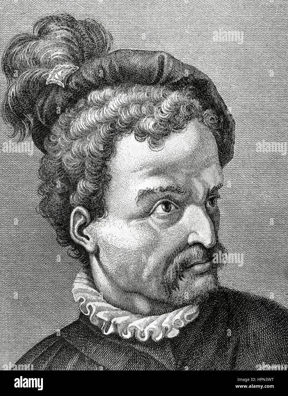 Paolo Veronese (1528-1588). Italienischen Renaissance-Maler. Porträt. Kupferstich von Camerer. "Almanaque De La Ilustracion", 1889. Stockfoto
