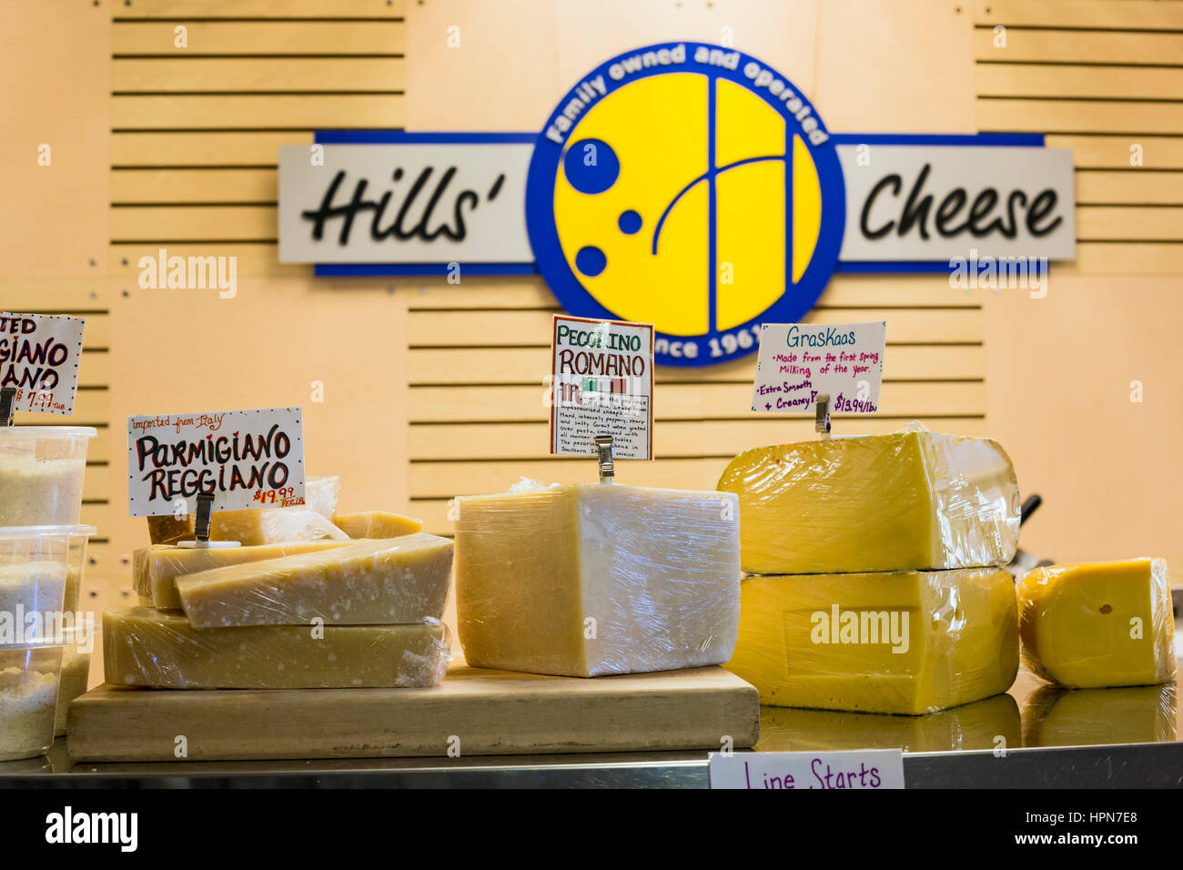 Flint, Michigan - ein Käse-Shop auf dem Bauernmarkt Flint. Stockfoto