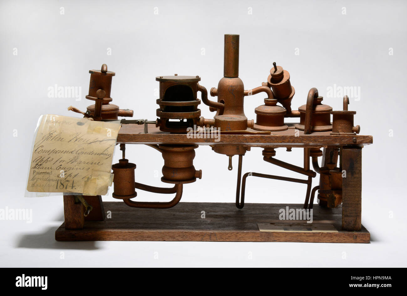 Patent-Modell für die "Verbesserung der zusammengesetzten Condensing Vorrichtung zur Marine Dampfmaschinen, 15. September 1874 gewährt.  Erfinder: John Houpt. Stockfoto