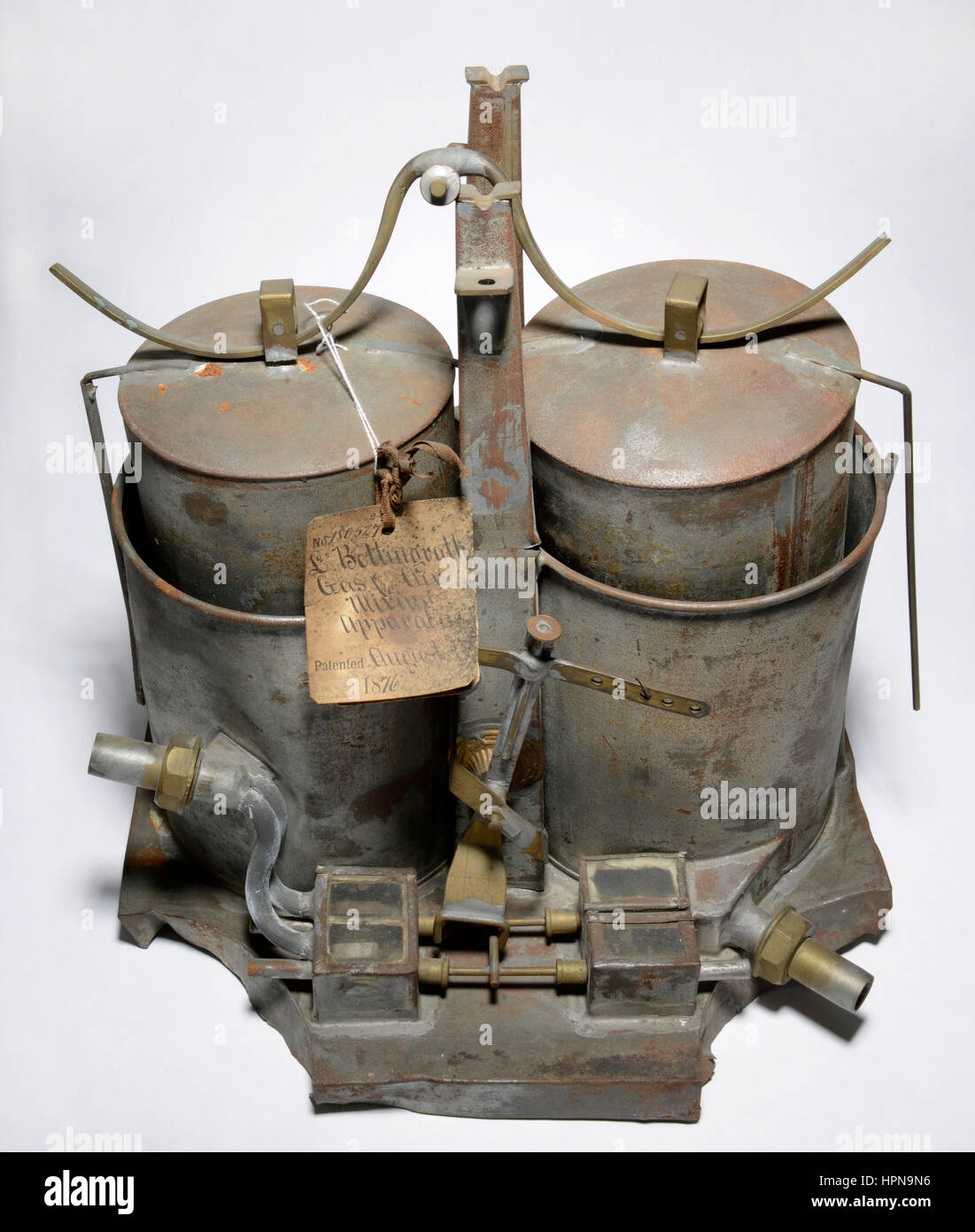 Patent-Modell: Gas und Luft mischen Apparat von L Bettingrath erfunden.  Patent # 180527 gewährt 1. August 1876. Stockfoto