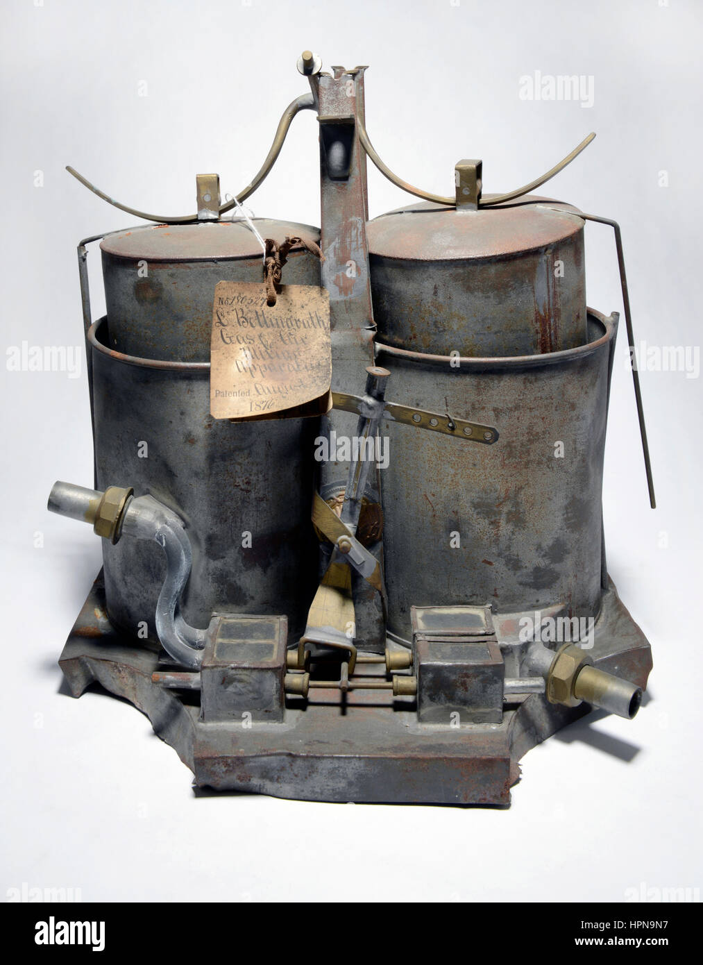 Patent-Modell: Gas und Luft mischen Apparat von L Bettingrath erfunden.  Patent # 180527 gewährt 1. August 1876. Stockfoto