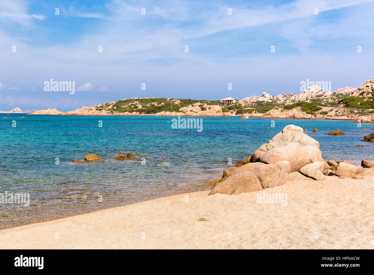 Blick Monti di Rena Strand in La Maddalena Insel, Nationalpark Archipel la Maddalena, Sardinien, Italien Stockfoto