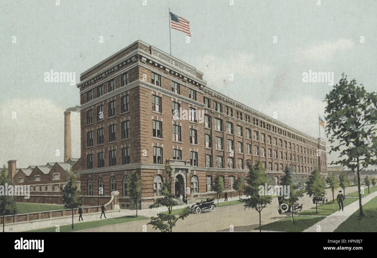 Postkarte von den Werken der Warner and Swasey Company, Cleveland, Ohio, 1914. Von der New York Public Library. Stockfoto