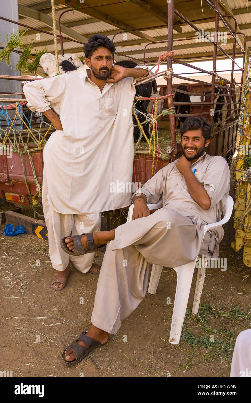 AL AYN, UNITED ARAB EMIRATES - Männer am Viehmarkt. Stockfoto