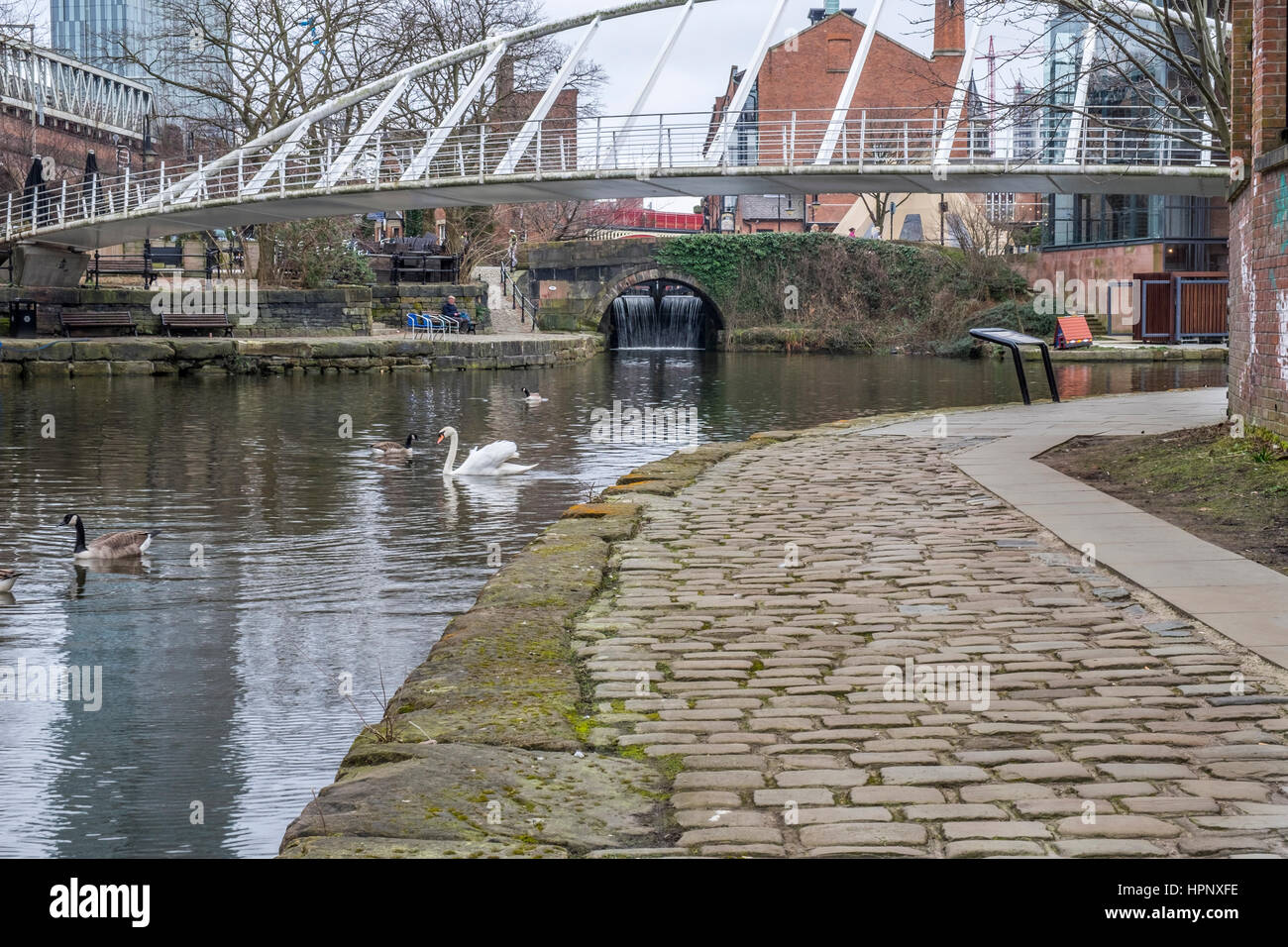 Treidelpfad entlang des Kanals in Manchester Stockfoto
