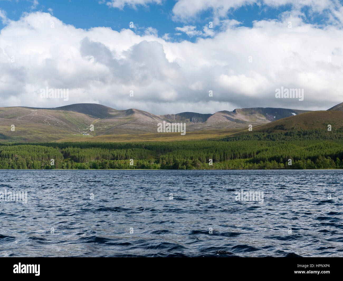 Blick über Loch Morlich Cairn Gorm und die nördlichen Hochgebirgsflora, nördlichen Teil der Cairngorms Hochebene, in der Nähe von Aviemore Stockfoto