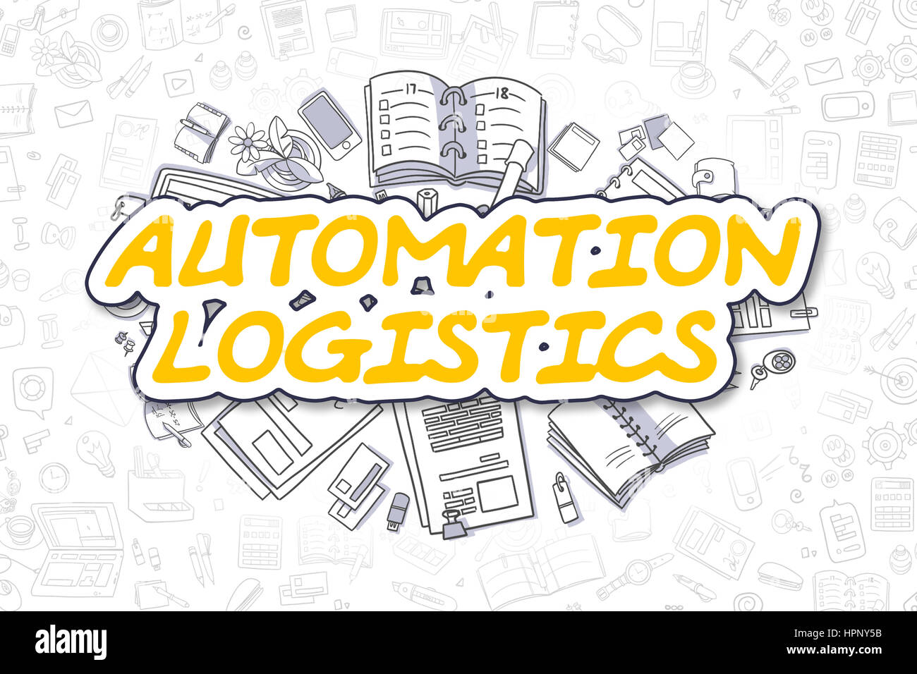 Automatisierung-Logistik - Doodle gelb Text. Business-Konzept. Stockfoto