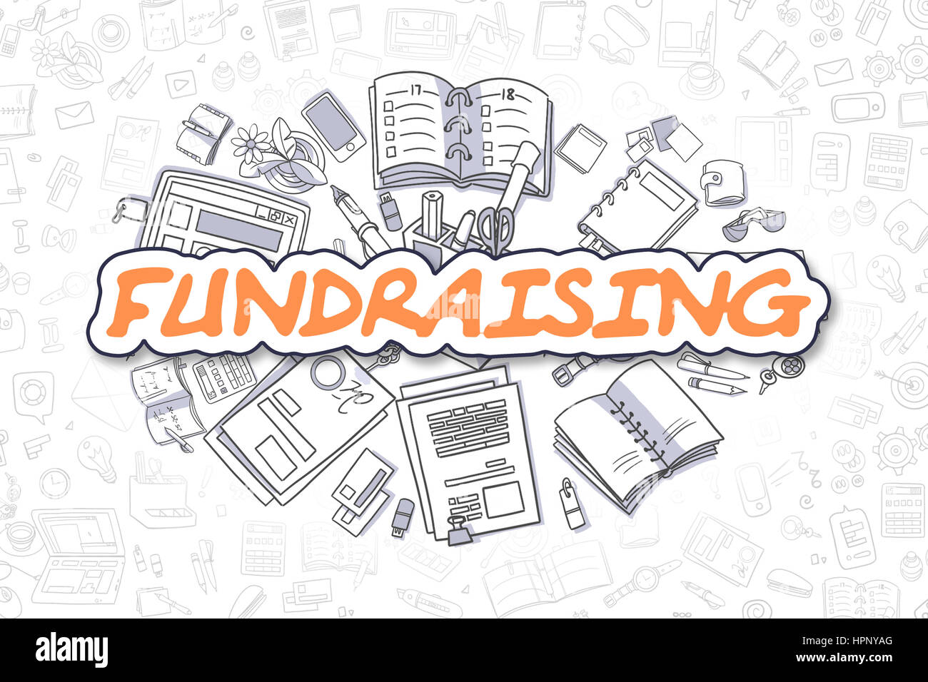 Fundraising - Doodle Orange Wort. Business-Konzept. Stockfoto