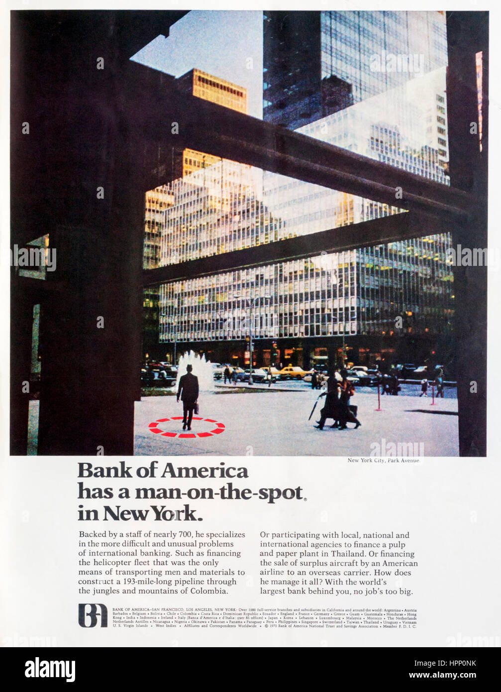 1970er Jahre Magazin Werbung für Bank of America. Stockfoto