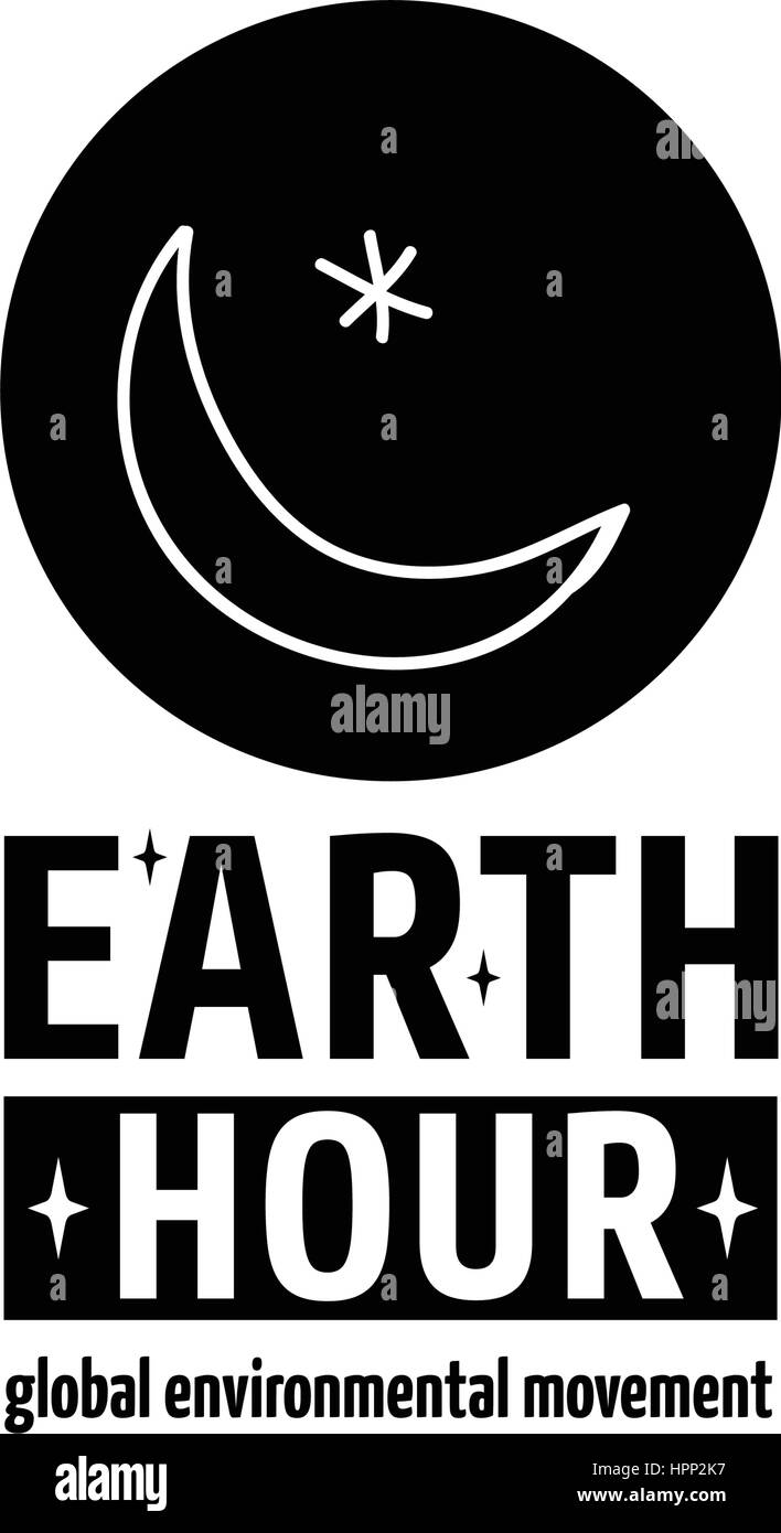Earth Hour ist eine globale Umweltbewegung. Vektor-Symbol mit Text, isoliert auf weiss. Konzept der Energieeinsparung und Klimawandel verändert. Stern ein Stock Vektor