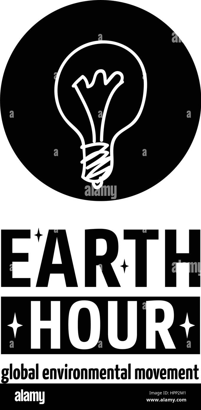 Earth Hour ist eine globale Umweltbewegung. Vektor-Symbol mit Text, isoliert auf weiss. Konzept der Energieeinsparung und Klimawandel verändert. Incande Stock Vektor