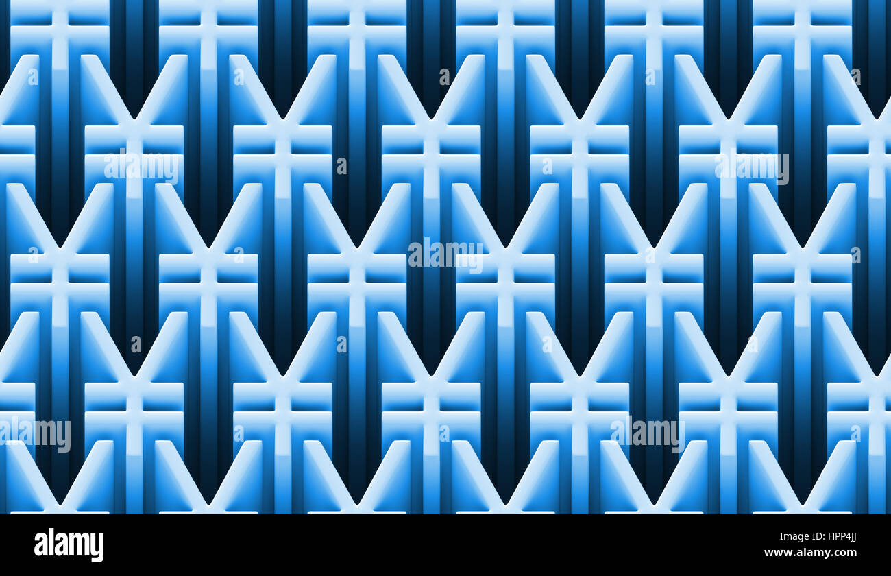 3d Musterdesign Yen Zeichen in den Farben blau und weiß (3d Illustration) Stockfoto
