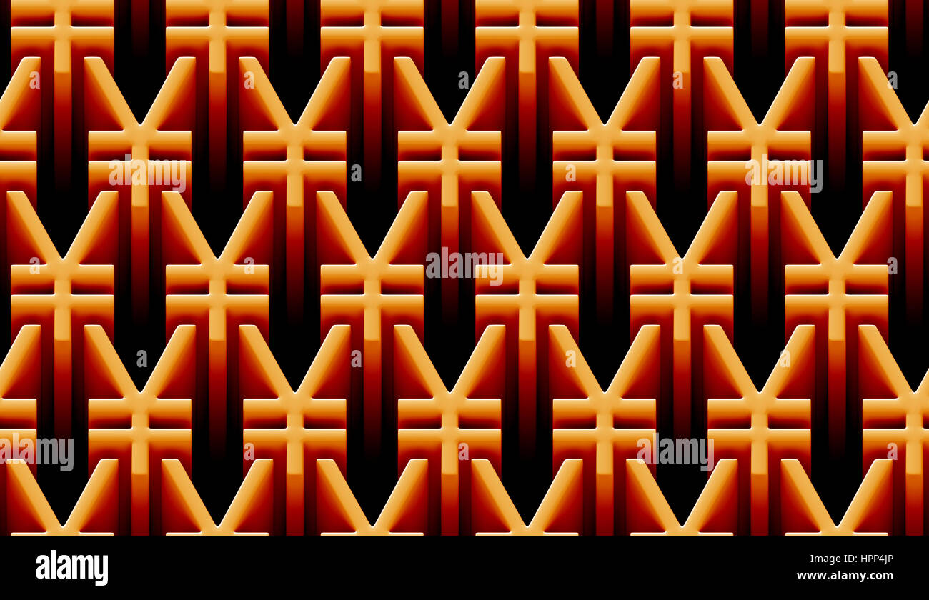 3d Musterdesign Yen Zeichen in den Farben Orange und Gold (3d Illustration) Stockfoto