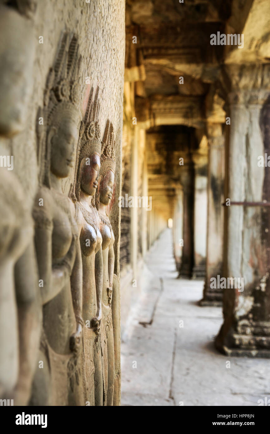 Kambodscha, Angkor Wat Tempel, relief Stockfoto