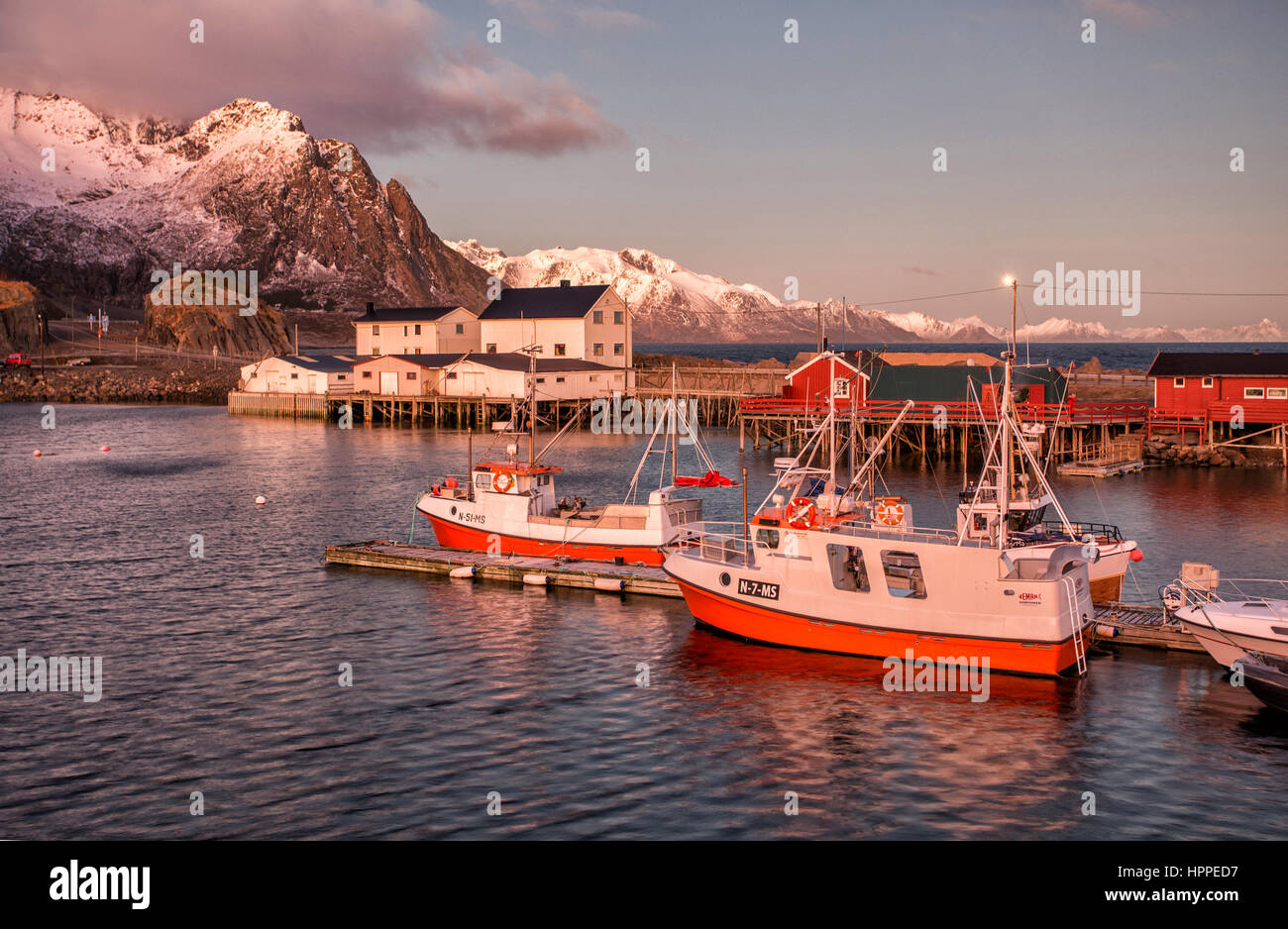 Hamnoy Dorf, Lofoten Inseln, Norwegen, Europa Stockfoto