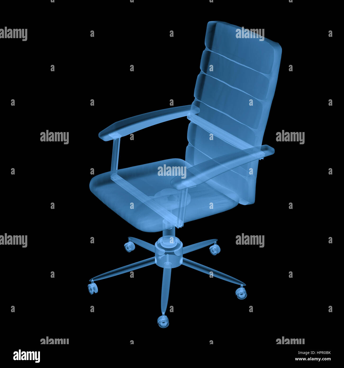 3D-Rendering x Ray Bürostuhl isoliert auf schwarz Stockfoto