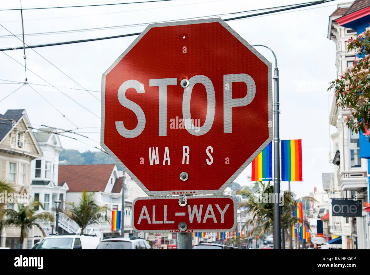 "Kriege beenden" Stop-Schild, San Francisco Februar 2017 Stockfoto