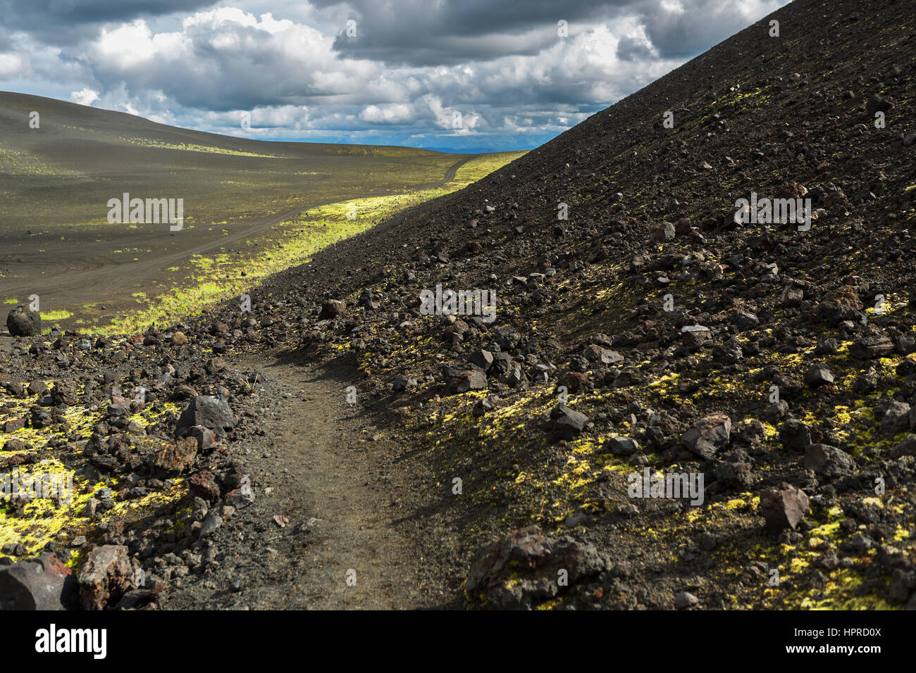 Wandern Wanderweg Aufstieg zum Norden Durchbruch große Tolbachik Fissur Eruption 1975 Stockfoto