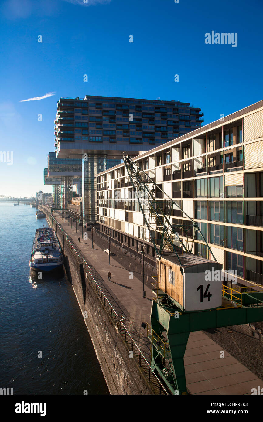Europa, Deutschland, Köln, die Kran-Häuser am Hafen Rheinau Architekten Hadi Teherani, Rhein. Stockfoto