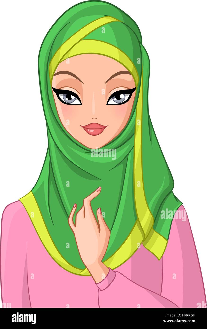 Wunderschöne muslimische Mädchen in grün Hijab. Vektor-Illustration-isolat Stock Vektor