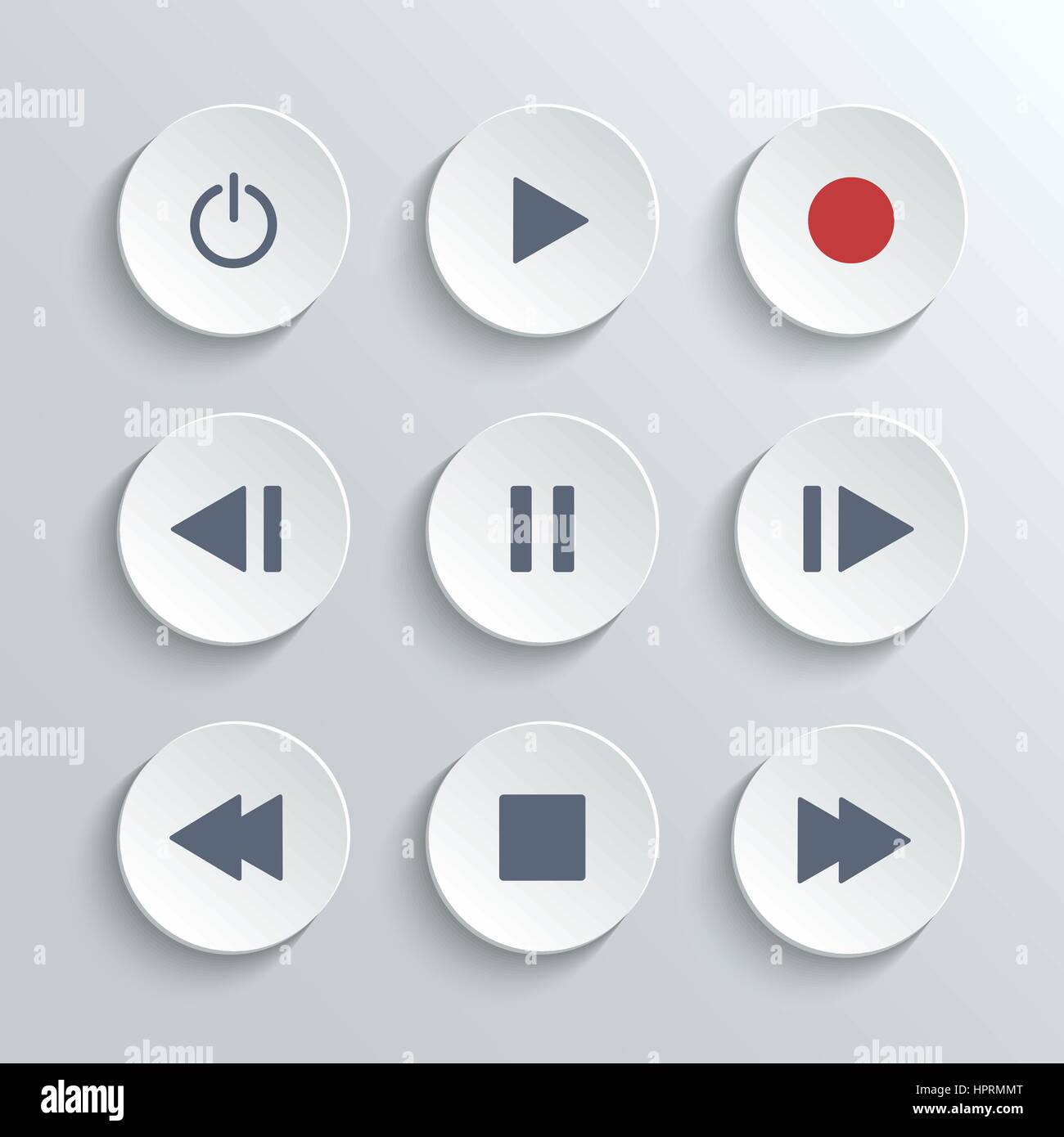 Media Player Kontrolle Ui Symbol Set-Vektor weiß Runde Tasten Stock Vektor