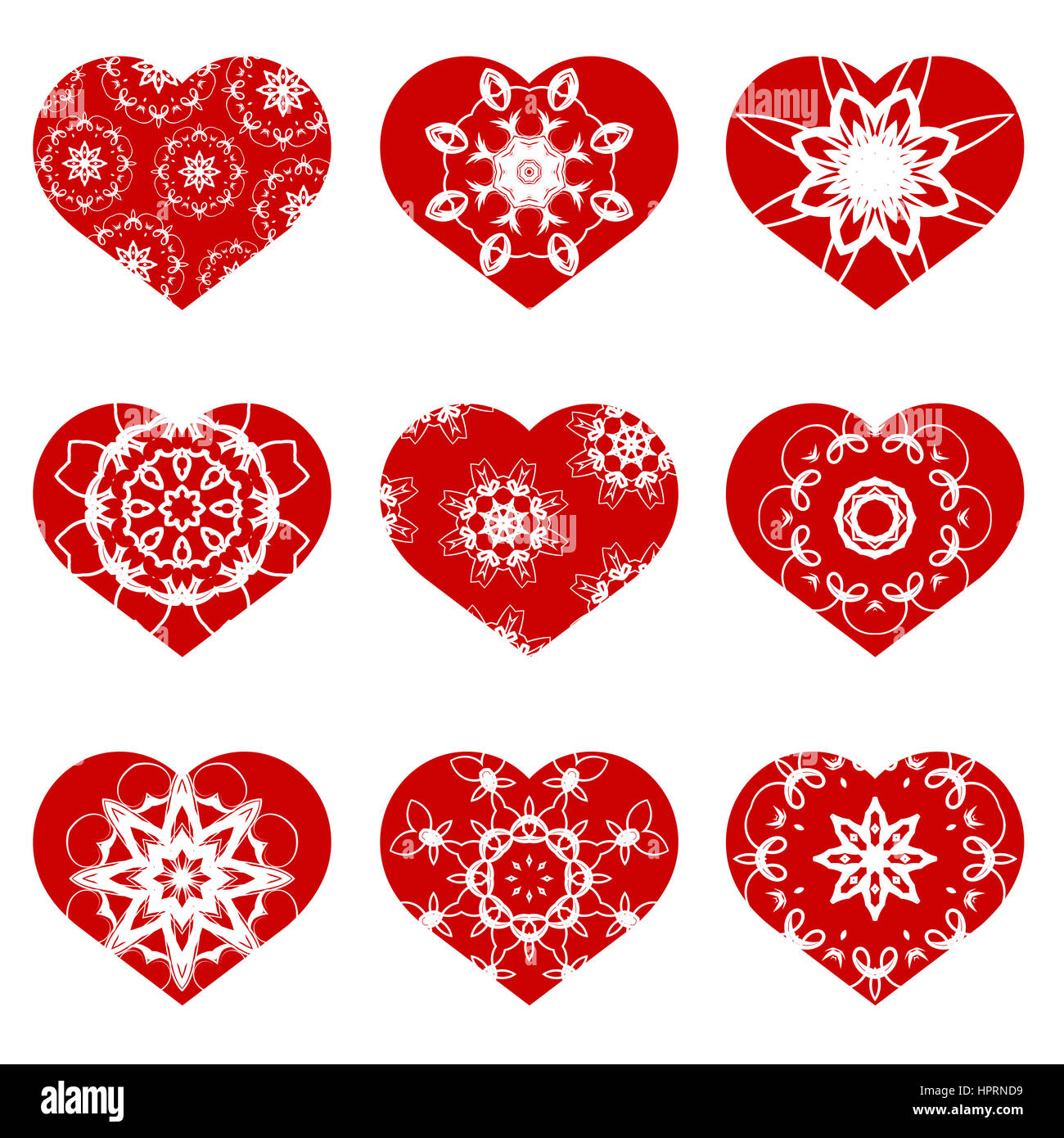 Romantisches rote Herz Set isolierten auf weißen Hintergrund. Bild zum Laserschneiden geeignet. Symbol der Valentinstag. Stockfoto