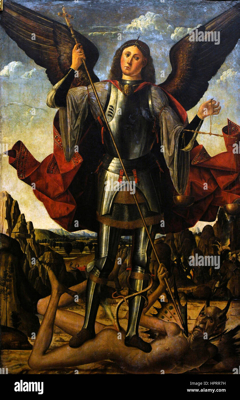 Polyptychon des Erzengels Michael, ca.1492. Detail. Francesco Pagano zugeschrieben (Ende des 15. Jahrhunderts-Anfang des 16. Jahrhunderts). Nationales Museum von Capodimonte. Neapel. Italien. Stockfoto