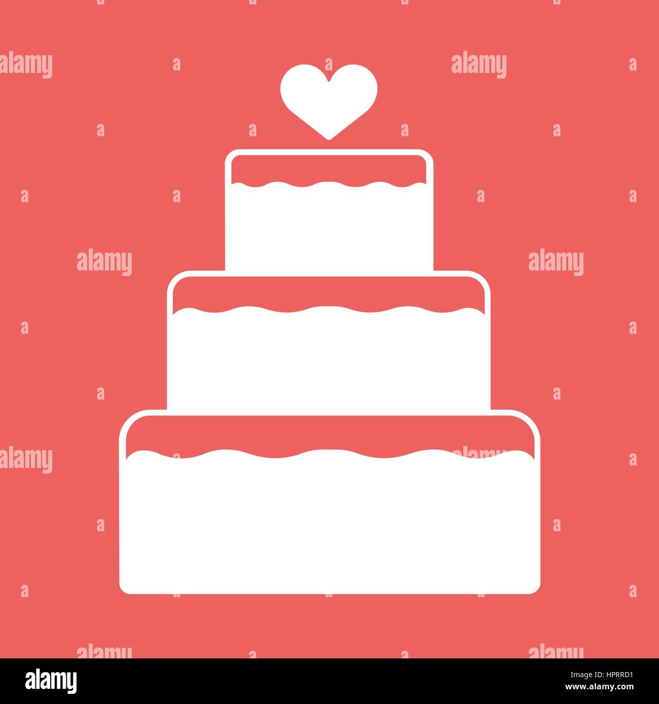Hochzeit Kuchen Dessert mit Topper flache Farbe Vektor Herzsymbol gestapelt Stock Vektor