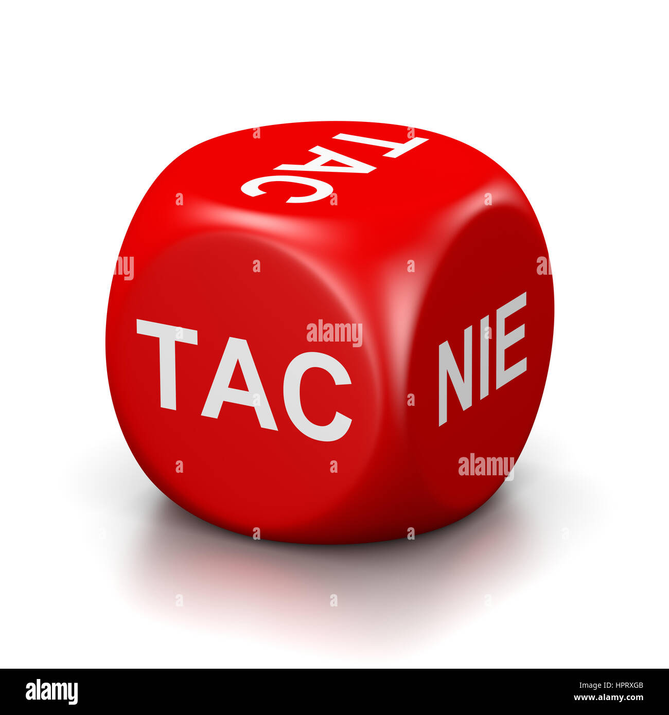 Eine einzelne rote Würfel mit Ja oder Nein polnischen Text auf Gesichter auf weißem Hintergrund 3D Illustration Stockfoto