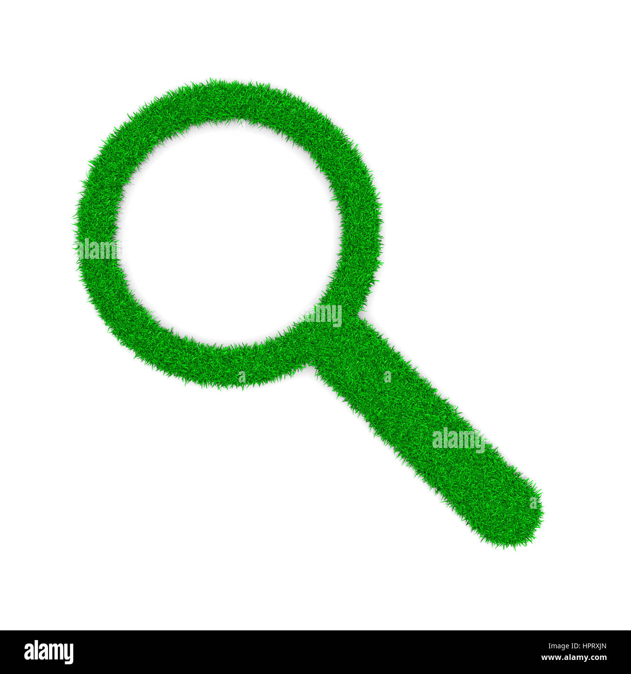 Grasgrün Lupe Symbolform auf weißem Hintergrund 3D Illustration Stockfoto