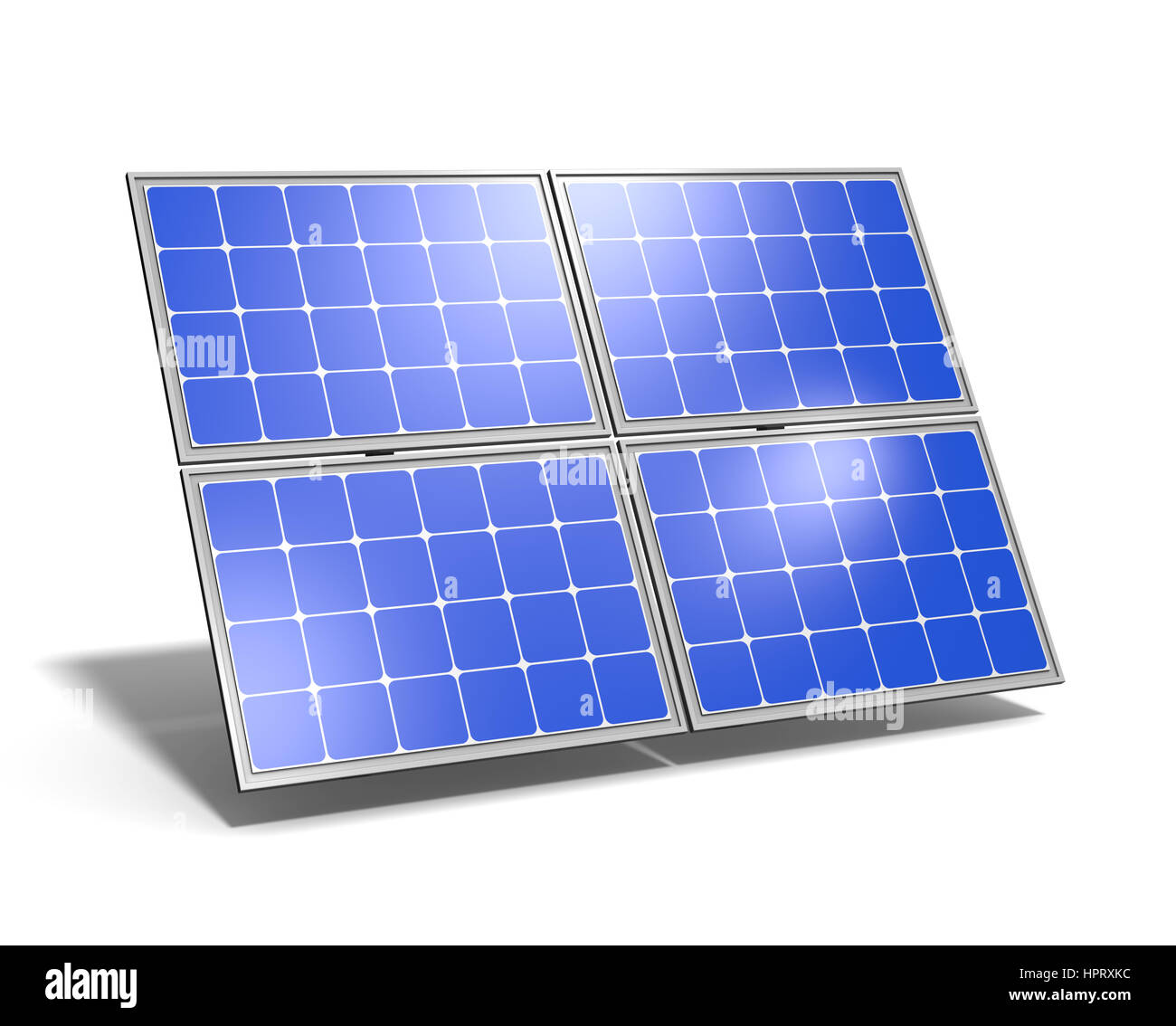 Einzelnes Solarpanel mit blauem Himmel Reflexion auf weißem Hintergrund 3D Illustration Stockfoto