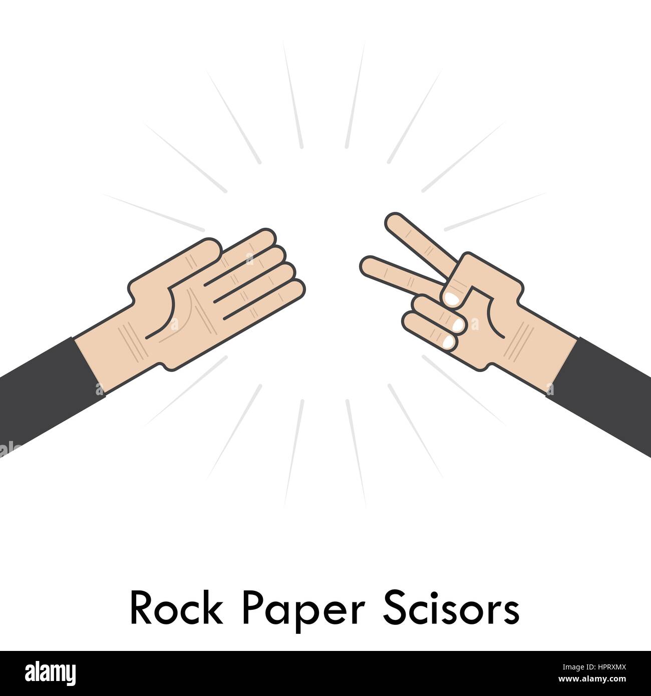 Rock Paper Scisors dafür anmelden. Hand der Tonfilmzeit mit Stein-Papier-Schere-Hand-Spiel. Wie Arm Gesten zu spielen. Vektor-illustration Stock Vektor