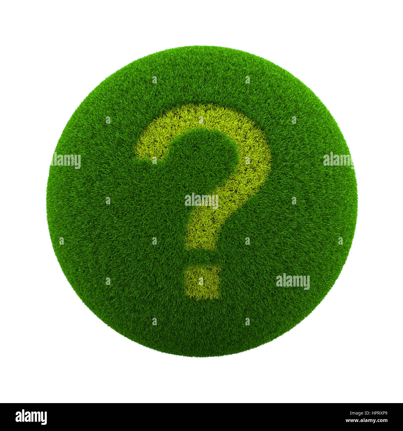 Green Globe mit Rasen geschnitten in Form von einem Fragezeichen-Symbol 3D Illustration Isolated on White Background Stockfoto