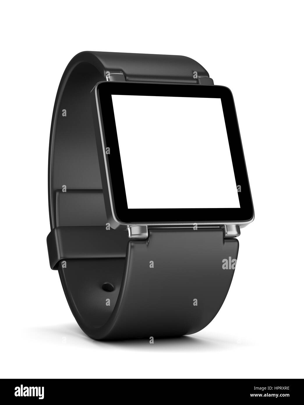 Schwarzen Smartwatch mit weißen leeres Display auf weißem Hintergrund 3D Illustration Stockfoto