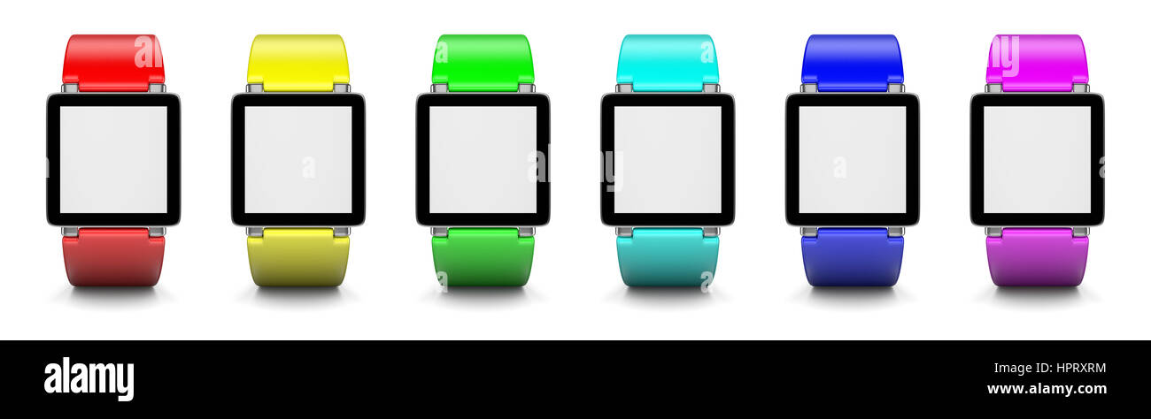 Multicolor Smartwatch mit leeres Display Serie, Vorderansicht Stockfoto