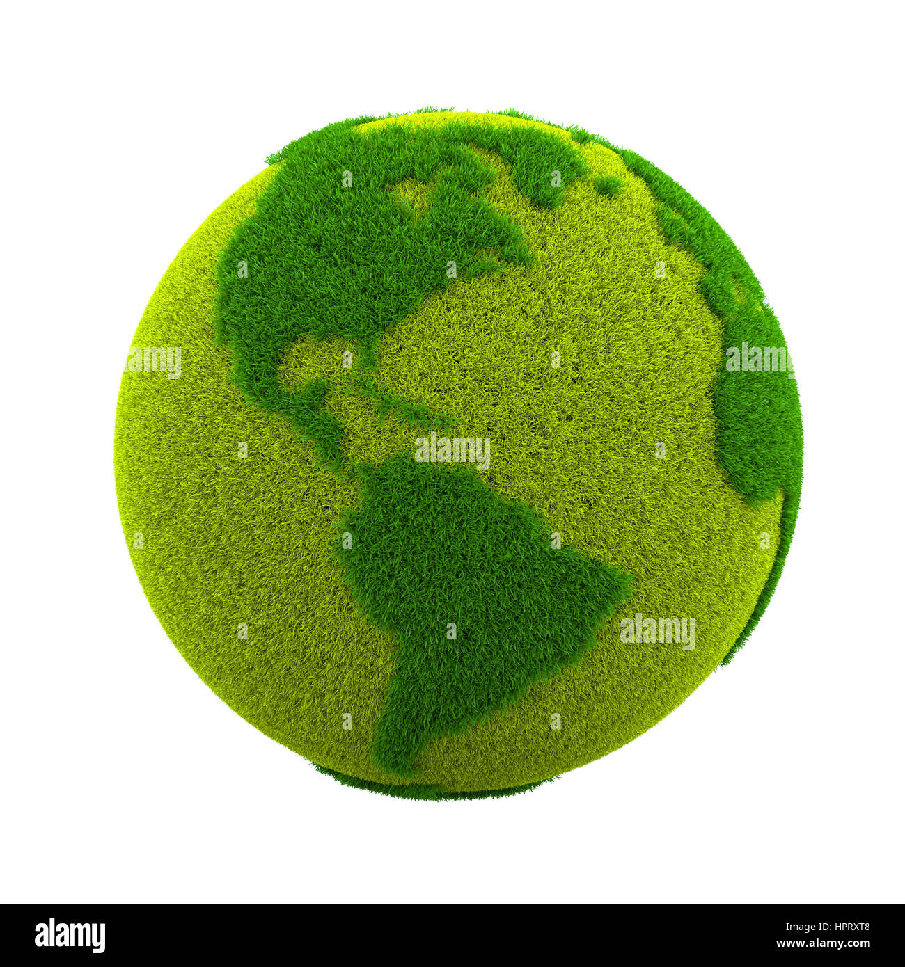 Grassy Green Earth Planet amerikanischer Seite isoliert auf weißem Hintergrund 3D Illustration Stockfoto