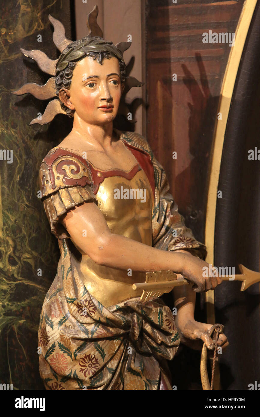 Skulptur de gauche. L ' Horloge Astronomique. XVIe XIXe Siècles Dans le Croisillon Sud. Unsere Liebe Frau des Straßburger Münsters. Stockfoto