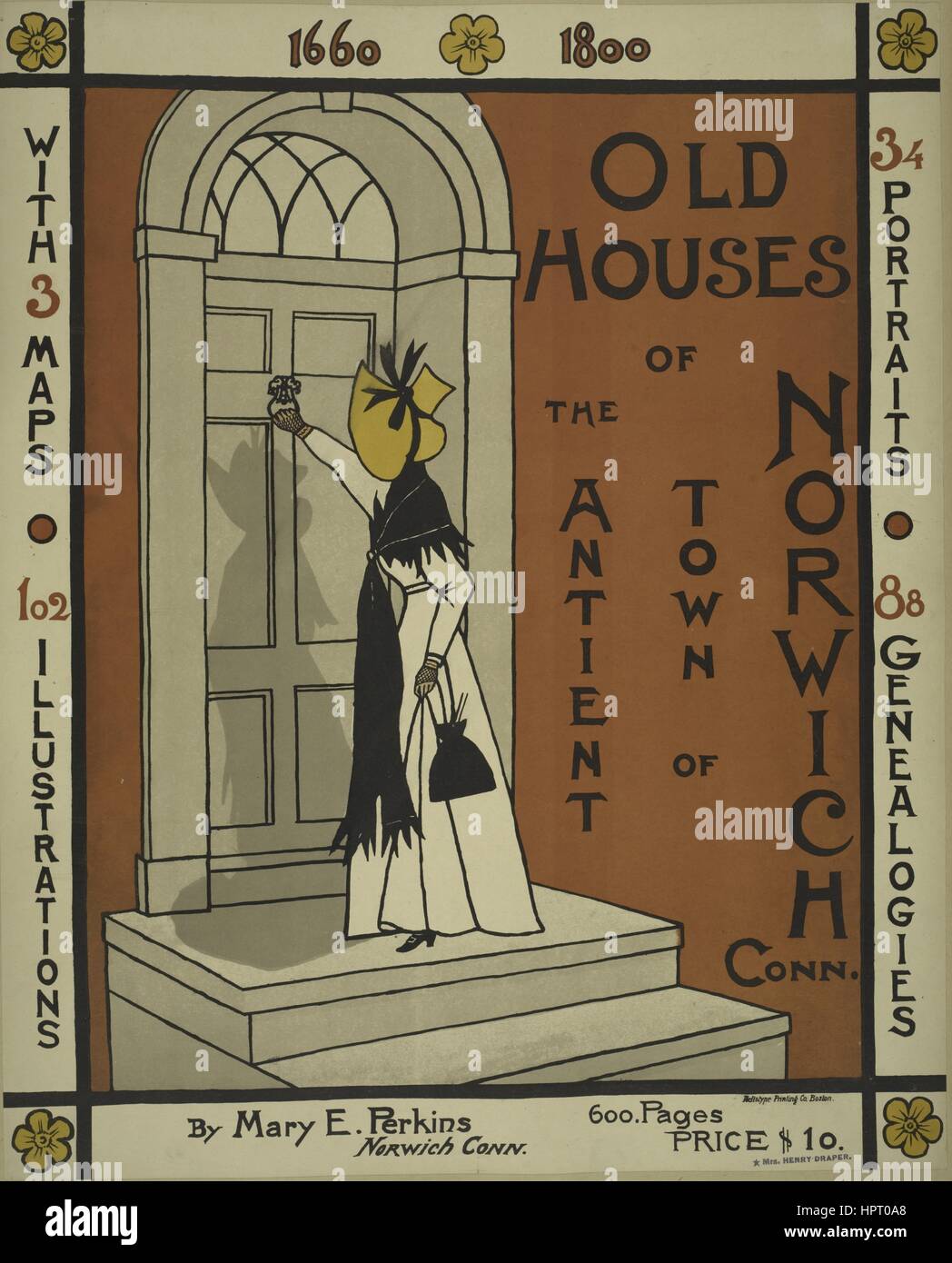 Plakat für den Roman "Alte Häuser der alten Stadt Norwich" von Mary E. Perkins, 1903. Von der New York Public Library. Stockfoto