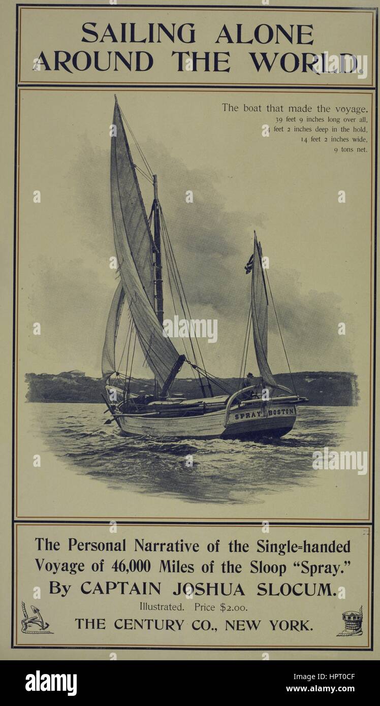 Plakat für den Roman "Segeln allein Around the World" von Kapitän Joshua Slocum, 1903. Von der New York Public Library. Stockfoto