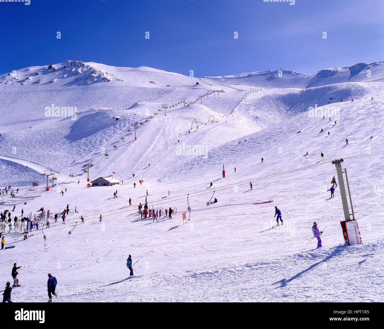 Skipisten von Mount Hutt Skigebiet, Südalpen, Region Canterbury, Neuseeland Stockfoto