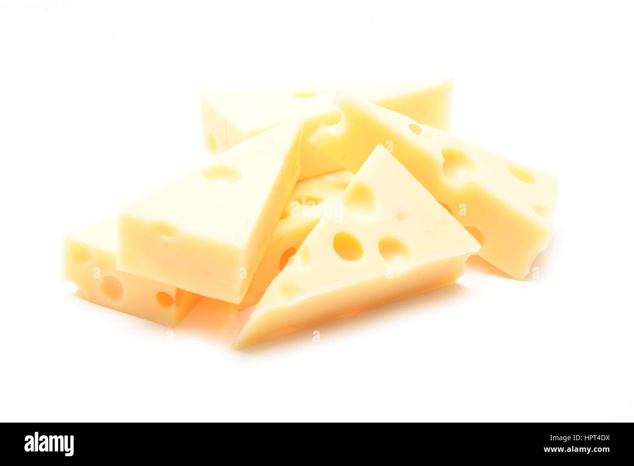 Emmentaler Käse isoliert auf weißem Hintergrund Stockfoto