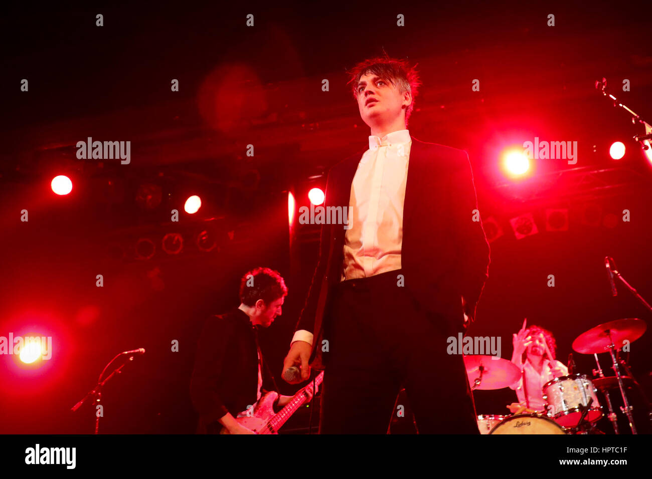 Hamburg, Deutschland. 24. Februar 2017. Britische Musiker Pete Doherty auf der Bühne während eines Konzerts in Hamburg, Deutschland, 24. Februar 2017. Doherty veröffentlicht "Hamburg-Demonstrationen", ein Solo-Album aufgenommen im Dezember 2016 in der Stadt. Foto: Christian Charisius/Dpa/Alamy Live News Stockfoto