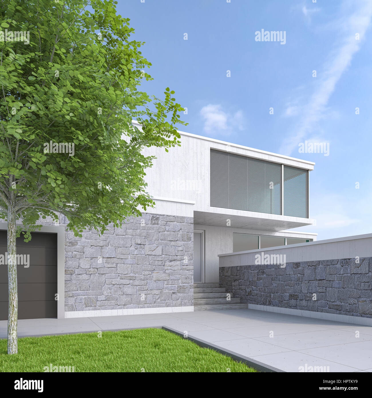 Modernes Einfamilienhaus, 3D Rendering Stockfoto