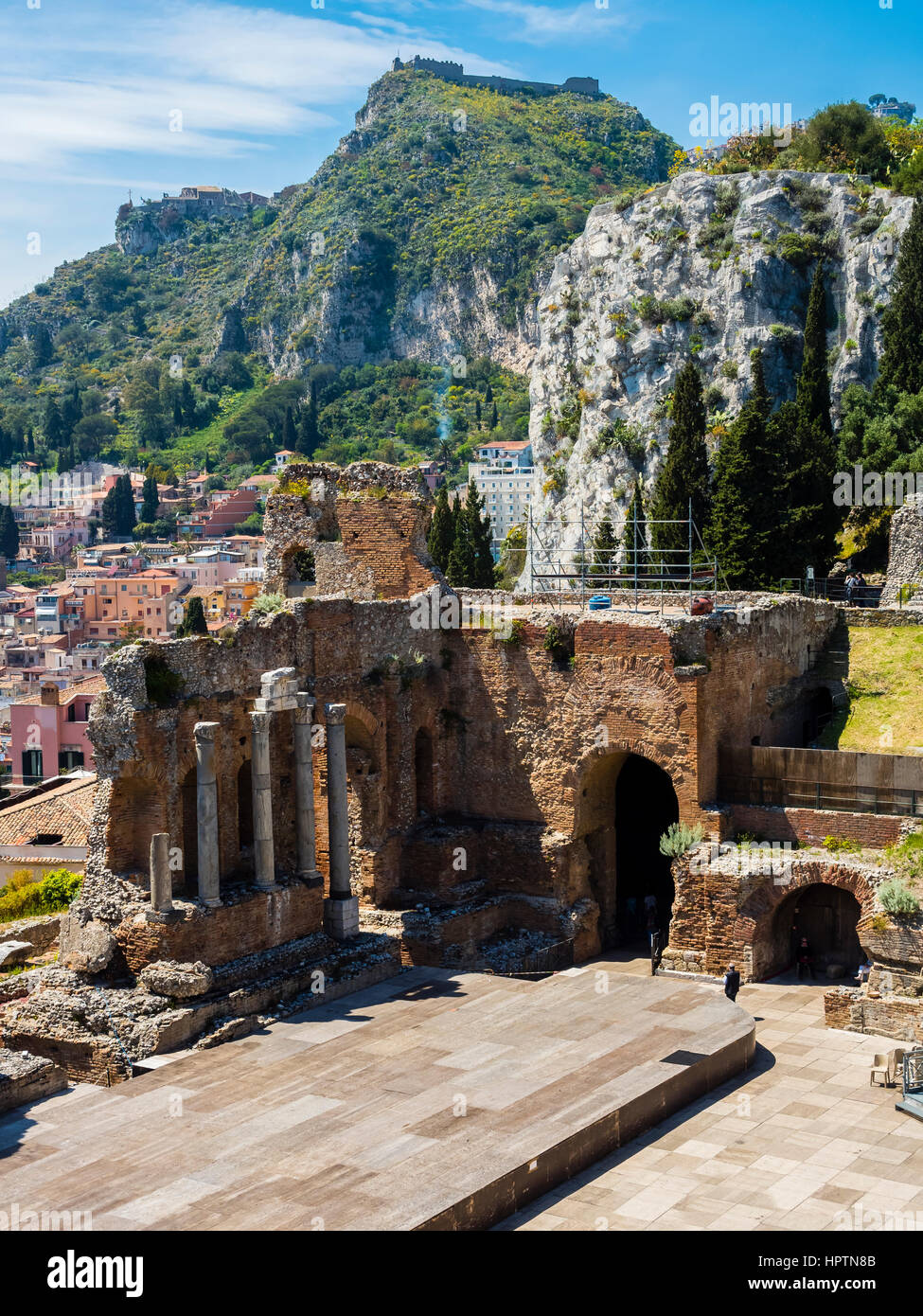 Italien, Sizilien, Taormina, Ruinen des Teatro Greco Stockfoto