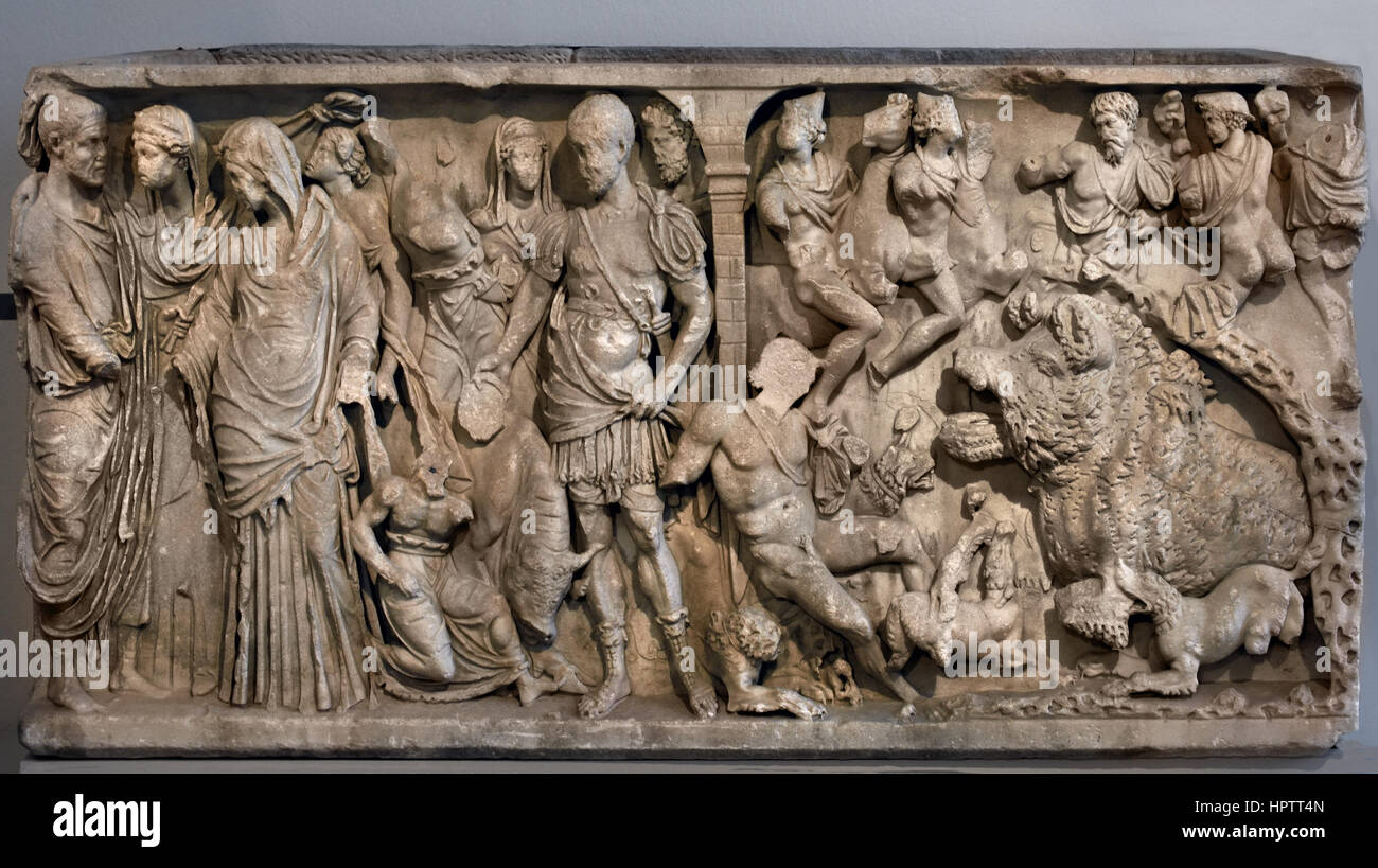 Sarkophag von Offizier - allgemeine genannt Sarkophag Rinuccinis 200 n. Chr. Marmor, 212 cm, Herkunft: Empoli, Toskana, Italien, Stockfoto